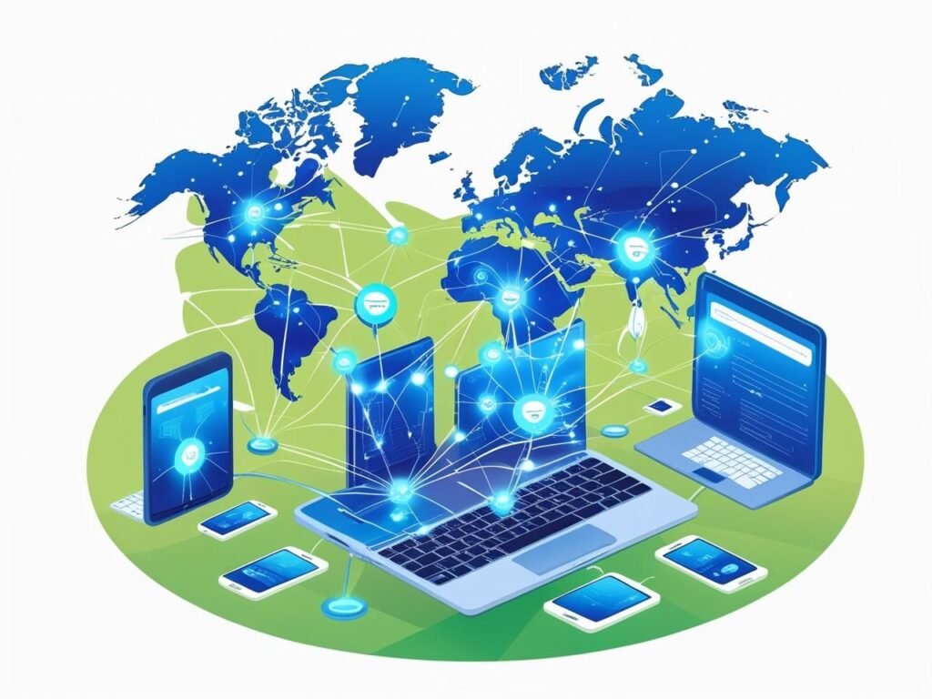 Global digital marketing network connecting devices worldwide